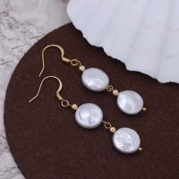 Freshwater Pearl Earrings, Flat Round, gold color plated, fashion jewelry & for woman, white, 11-12mm, Sold By Pair