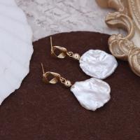 Freshwater Pearl Earrings with Brass gold color plated fashion jewelry & for woman white 16-17mm Sold By Pair