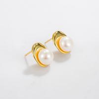 925 Sterling Silver Stud Earrings with Freshwater Pearl plated fashion jewelry & for woman nickel lead & cadmium free Sold By Pair