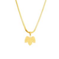Titanium Steel Necklace, with 1.97inch extender chain, Leaf, plated, fashion jewelry & for woman, golden, 25mm, Sold Per Approx 15.75 Inch Strand