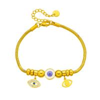 Bracelet Evil Eye bijoux, Acier titane, avec 1.97inch chaînes de rallonge, Placage, bijoux de mode & pour femme & avec strass, doré, 8mm, Vendu par Environ 6.3 pouce brin