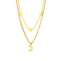 Multi Layer Necklace, Titanium Steel, with Shell, with 1.97inch extender chain, Moon and Star, plated, Double Layer & fashion jewelry & for woman, golden, 15x12mm, Sold Per Approx 17.32 Inch, Approx 14.96 Inch Strand