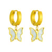 Boucle d'oreille Acier Titane, avec coquille, papillon, Placage, bijoux de mode & pour femme, doré, 25x12mm, Vendu par paire