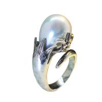 Brass δάχτυλο του δακτυλίου, Ορείχαλκος, με Πλαστικά Μαργαριτάρι, χρώμα επάργυρα, κοσμήματα μόδας & για τη γυναίκα, ασήμι, νικέλιο, μόλυβδο και κάδμιο ελεύθεροι, Sold Με PC