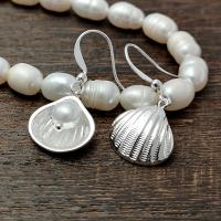 Brass Drop Earring with Plastic Pearl Shell silver color plated fashion jewelry & for woman silver color nickel lead & cadmium free Sold By Pair
