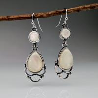 Brass Drop Earring with Moonstone antique silver color plated fashion jewelry & for woman silver color nickel lead & cadmium free Sold By Pair