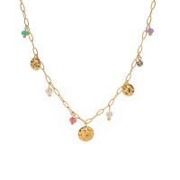 Edelstahl Schmuck Halskette, 304 Edelstahl, mit Naturstein & Kunststoff Perlen, mit Verlängerungskettchen von 5.5cm, plattiert, Modeschmuck, goldfarben, Länge:41.5 cm, verkauft von PC