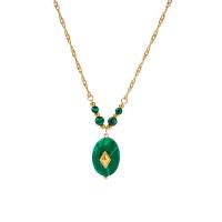 Stainless Steel Jewelry Necklace, 304 Stainless Steel, with Malachite, with 5cm extender chain, plated, fashion jewelry, golden, Sold By PC