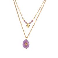Stainless Steel Jewelry Necklace 304 Stainless Steel with Amethyst plated Double Layer & fashion jewelry golden Sold By PC