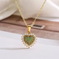 Cubic Zircon Micro Pave Brass Necklace, with 5cm extender chain, Heart, plated, fashion jewelry & micro pave cubic zirconia, more colors for choice, nickel, lead & cadmium free, 16x22mm, Length:45 cm, Sold By PC