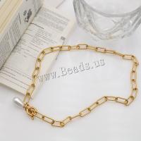 Titanium Steel Necklace, with Plastic Pearl, plated, fashion jewelry & for woman, gold, nickel, lead & cadmium free, Length:Approx 45 cm, Sold By PC