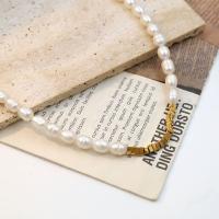 Edelstahl Schmuck Halskette, 304 Edelstahl, mit Kunststoff Perlen, mit Verlängerungskettchen von 7cm, plattiert, Modeschmuck & für Frau, Goldfarbe, frei von Nickel, Blei & Kadmium, Länge:ca. 35 cm, verkauft von PC