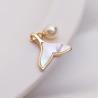 Brass Jewelry Pendants with White Shell & Plastic Pearl Vacuum Plating DIY gold Sold By PC