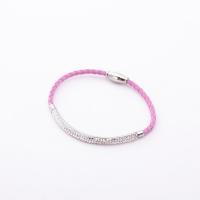 Titanium Steel Bracelet & Bangle with PU Leather plated micro pave rhinestone & for woman Sold By PC