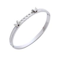 Stainless Steel Bangle 304 Stainless Steel Butterfly Vacuum Ion Plating micro pave rhinestone & for woman Sold By PC