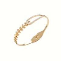 Stainless Steel Bangle, 304 Stainless Steel, Leaf, Vacuum Plating, micro pave rhinestone & for woman, more colors for choice, Sold By PC