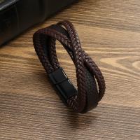PU Leather Cord Bracelets with Zinc Alloy fashion jewelry & for man nickel lead & cadmium free 21cm Sold By PC