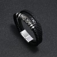 Bracelets cordon PU, Acier inoxydable 316, avec cuir PU, bijoux de mode & pour homme, plus de couleurs à choisir, protéger l'environnement, sans nickel, plomb et cadmium, 12mm, Vendu par PC