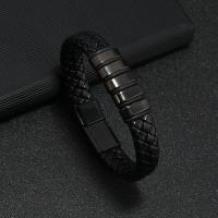 PU Leather Cord Bracelets Titanium Steel with PU Leather fashion jewelry & for man nickel lead & cadmium free Sold By PC