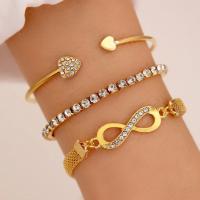 Tibetan Style Bracelet, plated, three pieces & fashion jewelry & for woman & with rhinestone, more colors for choice, nickel, lead & cadmium free, Sold By Set