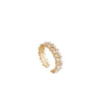 Cubic cirkónium Brass Finger Ring, Sárgaréz, -val Műanyag Pearl, valódi aranyozott, divat ékszerek & a nő & cirkónia, aranysárga, 17mm, Által értékesített PC