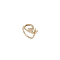 Krychlový Circonia Micro vydláždit mosazný prsten, Mosaz, Motýl, skutečný pozlacené, módní šperky & micro vydláždit kubické zirkony & pro ženy, zlatý, 17mm, Prodáno By PC