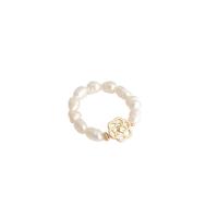 Brass Finger Ring, with Freshwater Pearl, real gold plated, fashion jewelry & for woman, golden, 63mm, Sold By PC