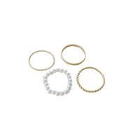 Fashion Brass Ring Sæt, Messing, med Plastic Pearl, ægte forgyldt, 4 stykker & mode smykker & for kvinde, gylden, Solgt af PC