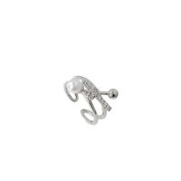 Fashion Brass Ring Sæt, Messing, med Plastic Pearl, ægte forgyldt, mode smykker & Micro Pave cubic zirconia & for kvinde, sølv, 17mm, Solgt af PC