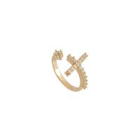 Krychlový Circonia Micro vydláždit mosazný prsten, Mosaz, Kříž, skutečný pozlacené, módní šperky & micro vydláždit kubické zirkony & pro ženy, zlatý, Prodáno By PC