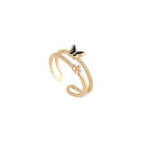 Cúbicos Circonia Micro Pave anillo de latón, metal, chapado en oro real, Joyería & micro arcilla de zirconia cúbica & para mujer & esmalte, dorado, 17mm, Vendido por UD