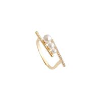 Cubic Zirconia Micro Pave Brass Ring, with Plastic Pearl, real gold plated, fashion jewelry & micro pave cubic zirconia & for woman, golden, 17mm, Sold By PC