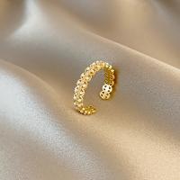 Cúbicos Circonia Micro Pave anillo de latón, metal, con Perlas plásticas, chapado en oro real, Joyería & micro arcilla de zirconia cúbica & para mujer, dorado, 17mm, Vendido por UD