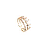 Sko Circonia Pierścień mosiężny Micro Pave, Mosiądz, ze Perła plastikowa, Platerowane prawdziwym złotem, biżuteria moda & mikro utorować cyrkonia & dla kobiety, złoty, 17mm, sprzedane przez PC