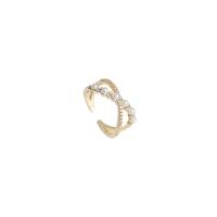 Krychlový Circonia Micro vydláždit mosazný prsten, Mosaz, s Plastové Pearl, skutečný pozlacené, módní šperky & micro vydláždit kubické zirkony & pro ženy, zlatý, 17mm, Prodáno By PC