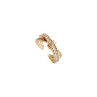 Cubique anneau en laiton Circonia Micro Pave, Plaqué d'or, bijoux de mode & pavé de micro zircon & pour femme, doré, 17mm, Vendu par PC