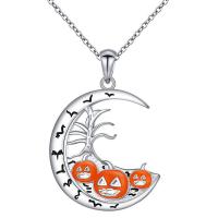 Zinc Alloy Jewelry Necklace with 5cm extender chain Moon silver color plated fashion jewelry & for woman & enamel orange nickel lead & cadmium free Length Approx 45 cm Sold By PC