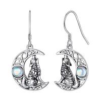 Tibetan Style Drop Earrings, with Sea Opal, Moon, antique silver color plated, vintage & fashion jewelry & for woman, nickel, lead & cadmium free, 15.30x33.80mm, Sold By Pair