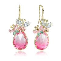Tibetan Style Drop Earrings, with Crystal, Teardrop, gold color plated, fashion jewelry & for woman & faceted, pink, nickel, lead & cadmium free, 43mm, Sold By Pair