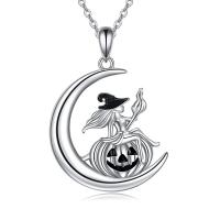 Zinc Alloy Jewelry Necklace with 5cm extender chain Moon antique silver color plated vintage & fashion jewelry & for woman & enamel black nickel lead & cadmium free Length Approx 45 cm Sold By PC