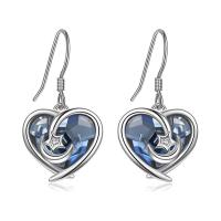 Tibetan Style Drop Earrings, with Crystal, Heart, silver color plated, fashion jewelry & for woman & faceted, blue, nickel, lead & cadmium free, 16.20x30mm, Sold By Pair