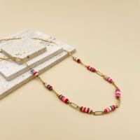 Stainless Steel Jewelry Necklace, 304 Stainless Steel, with Polymer Clay, with 6cm extender chain, Vacuum Ion Plating, fashion jewelry & for woman, multi-colored, nickel, lead & cadmium free, Length:Approx 63 cm, Sold By PC
