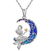 Tibetan Style Jewelry Necklace, with 5cm extender chain, Moon, plated, fashion jewelry & for woman & enamel, blue, nickel, lead & cadmium free, 17x32.10mm, Length:Approx 45 cm, Sold By PC