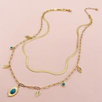 Multi Layer Necklace, 304 Stainless Steel, with Blue Turquoise, with 5cm extender chain, Vacuum Ion Plating, Double Layer & fashion jewelry & for woman, blue, nickel, lead & cadmium free, 6mm,10mm,20mm, Length:Approx 45 cm, Approx 50 cm, Sold By PC