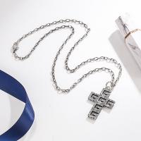 925 Sterling Silver Necklaces Cross Antique finish fashion jewelry & Unisex & hollow nickel lead & cadmium free Length Approx 21.65 Inch Sold By PC