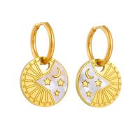 Boucle d'oreille Acier Titane, avec coquille, bijoux de mode & pour femme, doré, 25x18mm, Vendu par paire