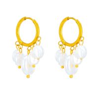 Titanium Steel  Earring with Plastic Pearl plated fashion jewelry & for woman golden Sold By Pair