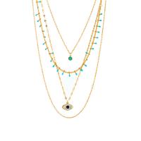 Evil Eye Jewelry Necklace, Titanium Steel, with turquoise, 18K gold plated, multilayer & for woman & with rhinestone, golden, 14x9mm, Sold By Strand