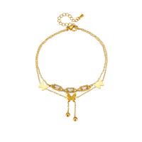 Fashion Jewelry Anklet, Titanium Steel, with 1.97inch extender chain, Butterfly, plated, Double Layer & for woman & with rhinestone, golden, 10mm, Sold Per Approx 7.87 Inch Strand