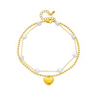 Fashion Jewelry Anklet, Titanium Steel, with Plastic Pearl, with 1.97inch extender chain, plated, Double Layer & for woman, golden, 13mm, Sold Per Approx 7.87 Inch Strand
